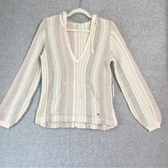 Womens NWT O'Neill Hoodie Striped Sweater sz. S White Tan #AN - Picture 1 of 11